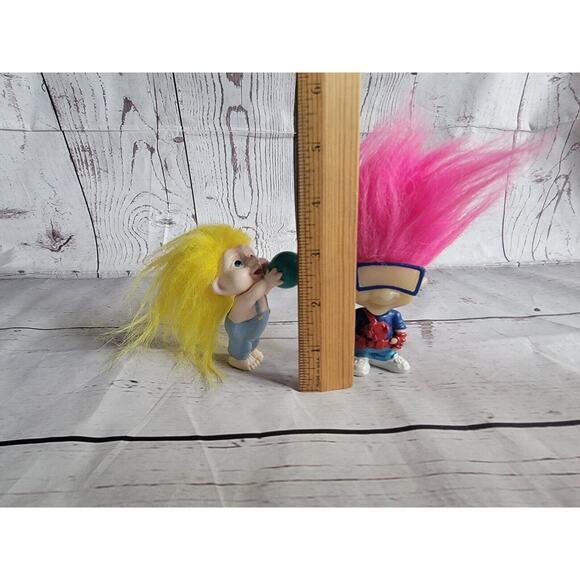 Vintage Applause Troll Baby Yellow Hair Burger King Pink Hair Troll - Picture 5 of 10